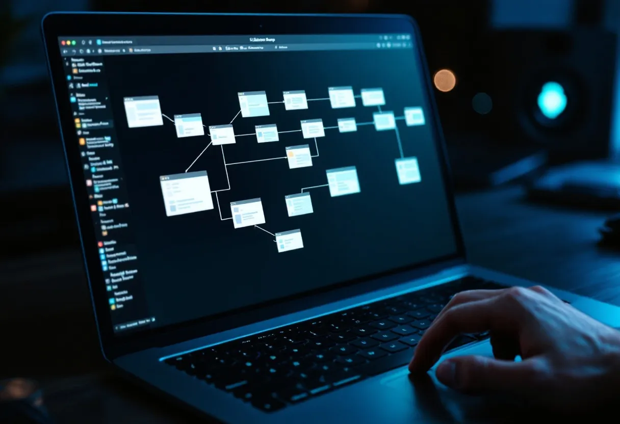 A web of interconnected glowing nodes representing site link architecture